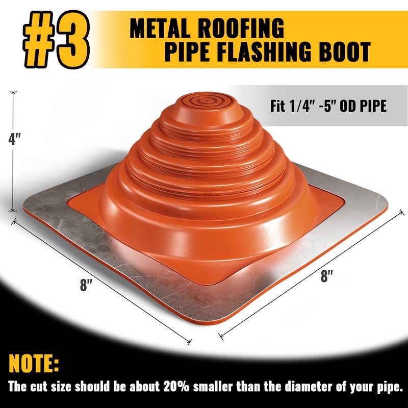 VIVIDA #3 Silicone Metal Roof Pipe Boot  High Temp Flexible Roof Jack Vent Boot for Pipe OD 1/4"" to 5""  Screws & Hex Socket Included  Square Base  Red  1 Pack - Image 4